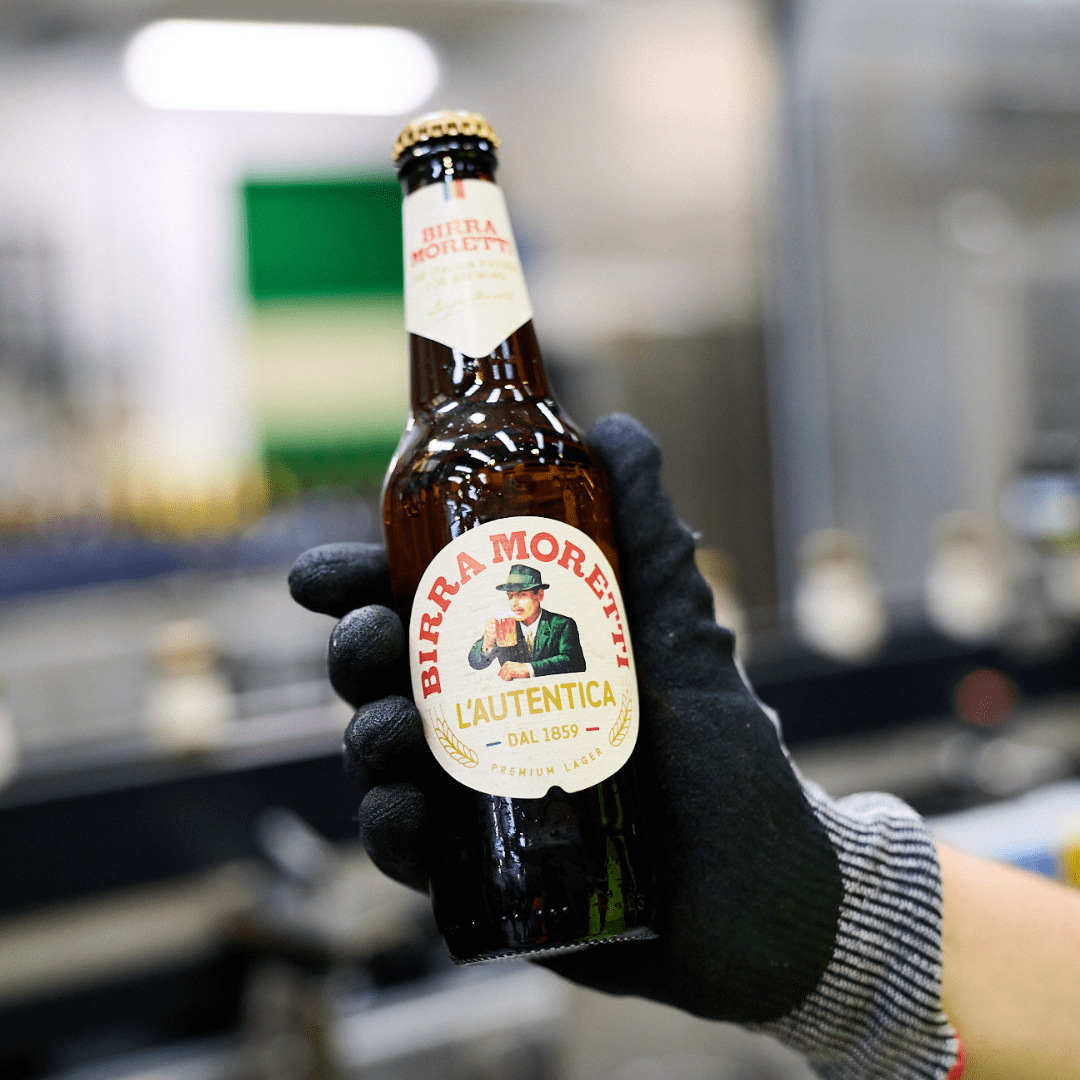 Birra Moretti Bottle in Brewery