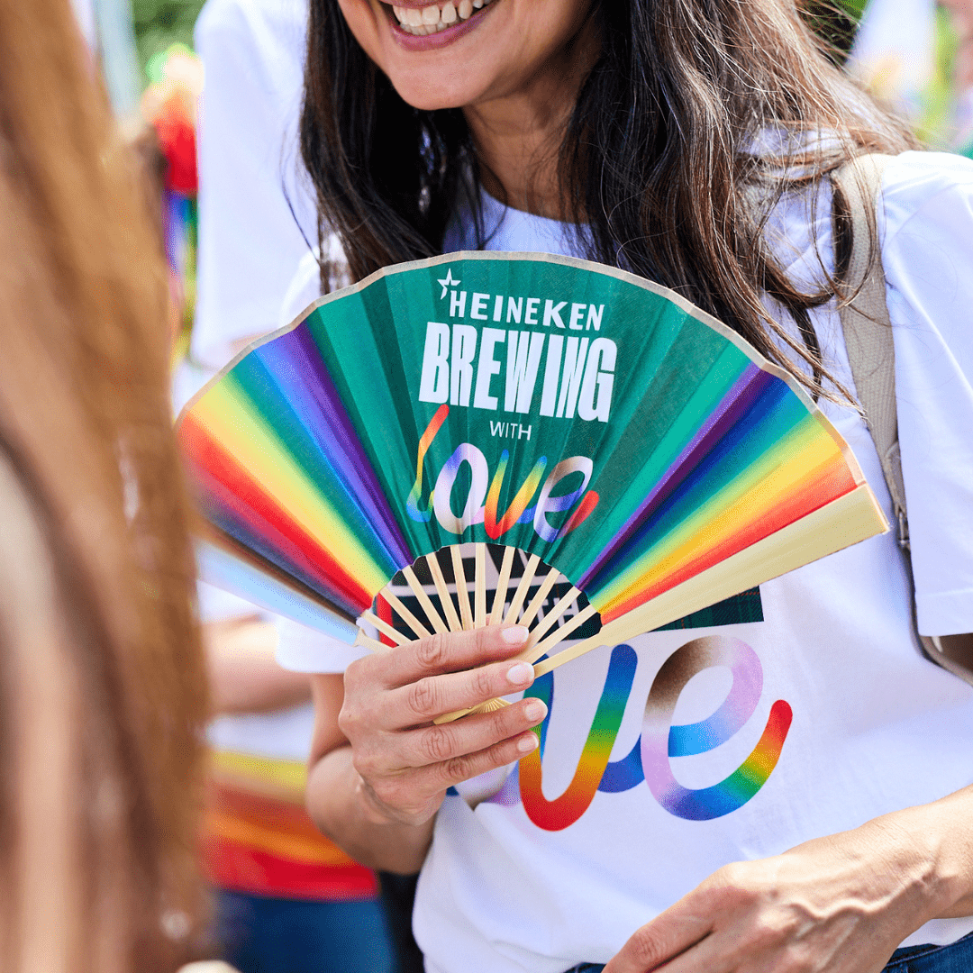 Brewing with Love slogan on a fan